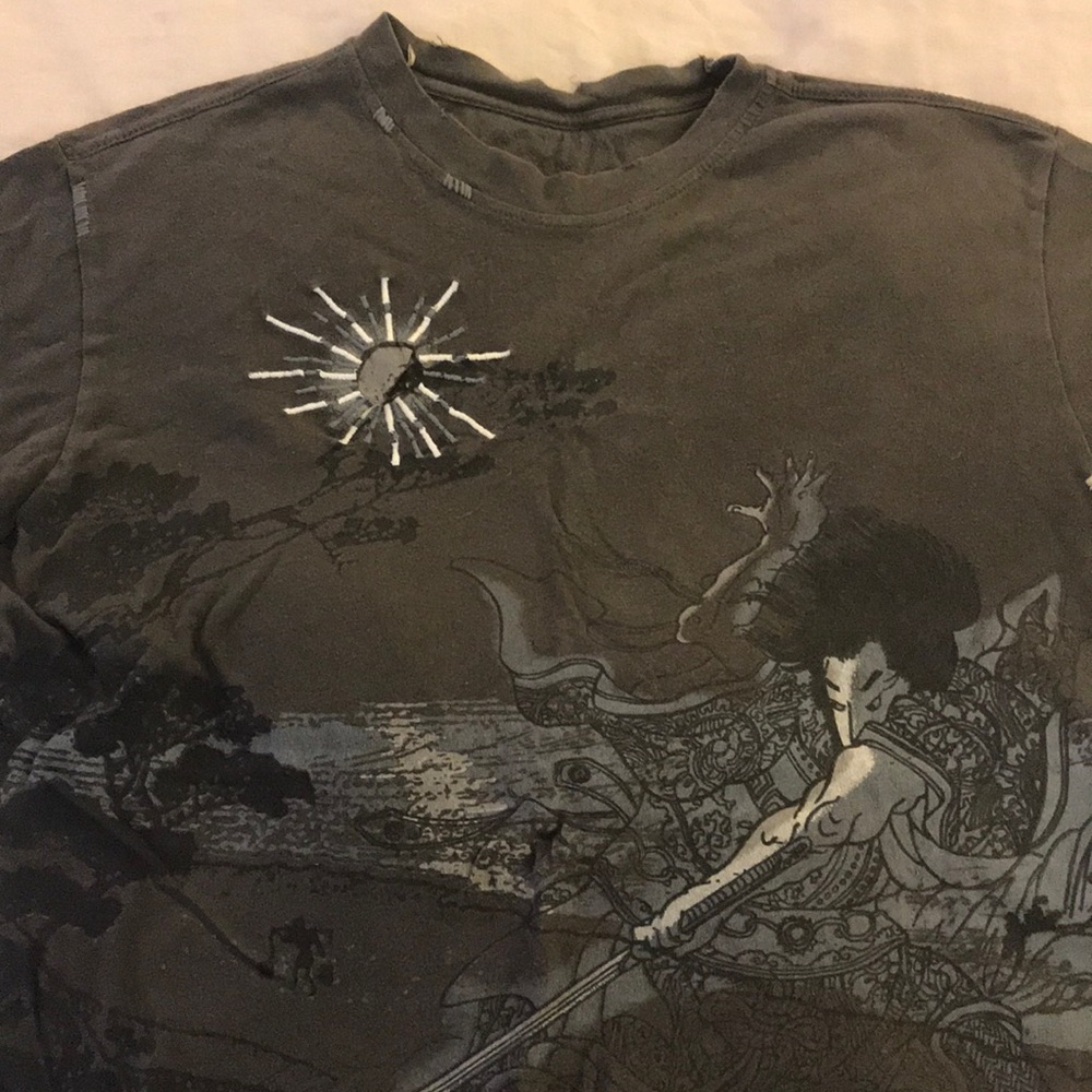 Distressed Print T-Shirt Grey